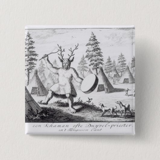 Badge Carré 5 Cm Chaman de Natif américain (Devant)