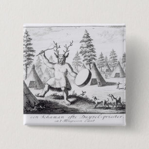 Badge Carré 5 Cm Chaman de Natif américain