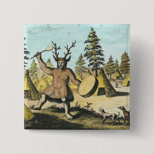 Badge Carré 5 Cm Chaman de Natif américain (Devant)