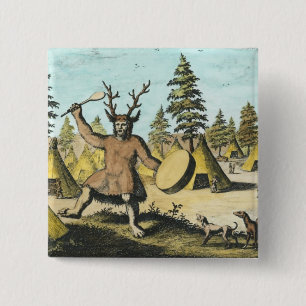 Badge Carré 5 Cm Chaman de Natif américain