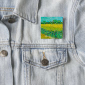 Badge Carré 5 Cm Champ Van Gogh avec Irises près d'Arles (En situation)