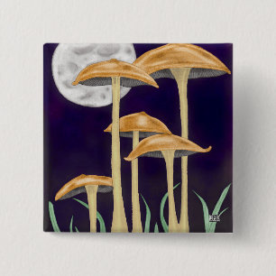 Badge Carré 5 Cm Champignons dans le clair de lune