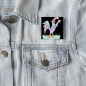 Badge Carré 5 Cm Chanter un coq (En situation)