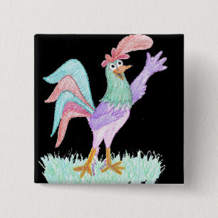 Badge Carré 5 Cm Chanter un coq