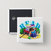 Badge Carré 5 Cm Chariot de livre (Devant & derrière)