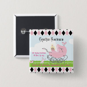 Badge Carré 5 Cm Chariot rose vintage mignon de bébé