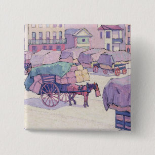 Badge Carré 5 Cm Chariots de foin, marché de Cumberland (huile sur