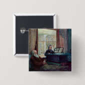 Badge Carré 5 Cm Charles Darwin et son épouse au piano (Devant & derrière)