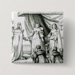 Badge Carré 5 Cm Charles I étant donné le sceptre et la couronne