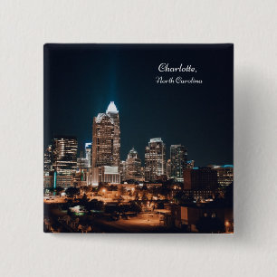 Badge Carré 5 Cm Charlotte North Carolina City Skyline Nuit