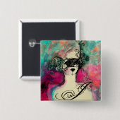 Badge Carré 5 Cm CHARME MONOGRAM / Beauté mystérieuse avec masque (Devant & derrière)