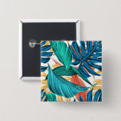 Badge Carré 5 Cm Charpente colorée tropicale Nature Feuille (Devant & derrière)