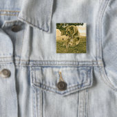 Badge Carré 5 Cm Chasse à la lionne (En situation)