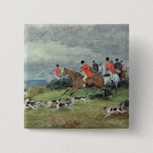 Badge Carré 5 Cm Chasse de Fox dans Surrey, 19ème siècle