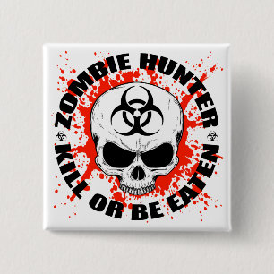 Badge Carré 5 Cm Chasseur 3 de zombi