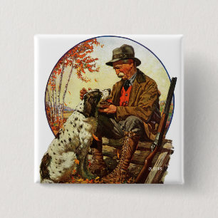 Badge Carré 5 Cm Chasseur et épagneul