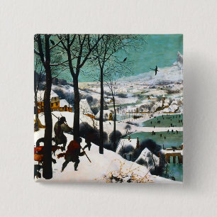 Badge Carré 5 Cm Chasseurs dans le paysage de neige Pieter Bruegel