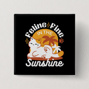 Badge Carré 5 Cm Chat adorable se relaxer au soleil - Animal de com