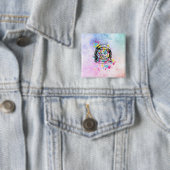 Badge Carré 5 Cm Chat Astronaute (En situation)
