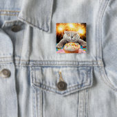 Badge Carré 5 Cm Chat Avec Cupcake Sparkler (En situation)