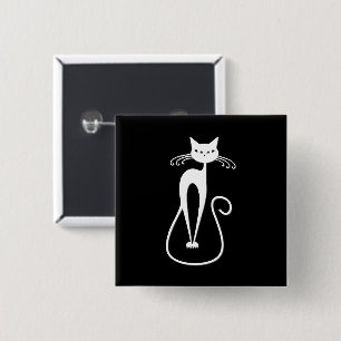 Badge Carré 5 Cm Chat blanc maigre fantaisiste