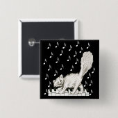 Badge Carré 5 Cm Chat blanc sur clés de piano (Devant & derrière)