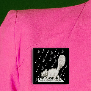 Badge Carré 5 Cm Chat blanc sur clés de piano