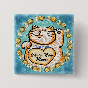 Badge Carré 5 Cm Chat Chanceux Miaou