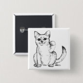 Badge Carré 5 Cm Chat Chaton Maneki Neko Invitant (Devant & derrière)