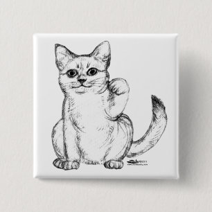 Badge Carré 5 Cm Chat Chaton Maneki Neko Invitant
