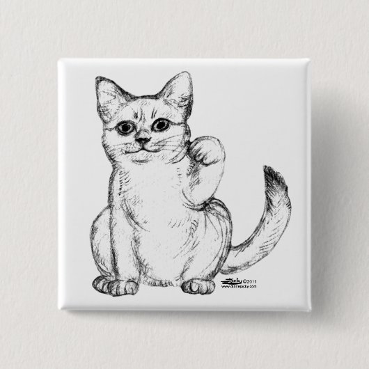 Badge Carré 5 Cm Chat Chaton Maneki Neko Invitant (Devant)