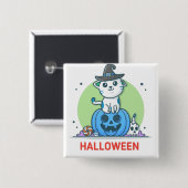 Badge Carré 5 Cm Chat citrouille (Devant & derrière)