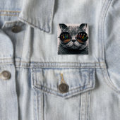 Badge Carré 5 Cm Chat cool | Bouton | Joyeux chat d'anniversaire (En situation)