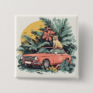 Badge Carré 5 Cm Chat dans la jungle