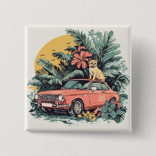 Badge Carré 5 Cm Chat dans la jungle (Devant)