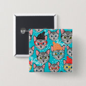 Badge Carré 5 Cm Chat dans le casquette (Devant & derrière)