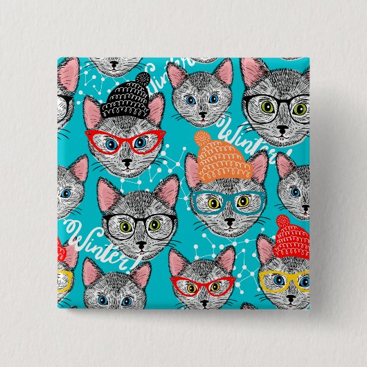 Badge Carré 5 Cm Chat dans le casquette (Devant)