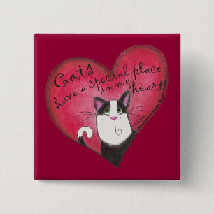 Badge Carré 5 Cm Chat dans le coeur