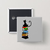 Badge Carré 5 Cm Chat de bibliothèque (Devant & derrière)