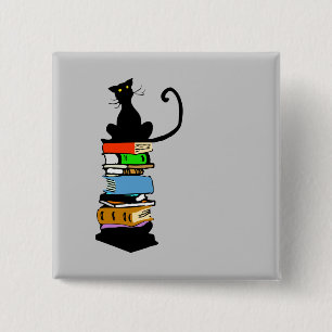 Badge Carré 5 Cm Chat de bibliothèque