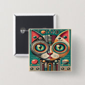 Badge Carré 5 Cm Chat de circuit rétro-futuriste du milieu du siècl (Devant & derrière)