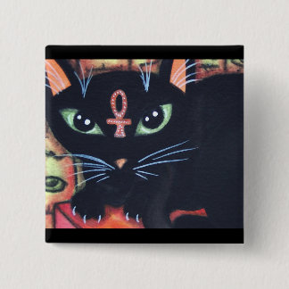 Badge Carré 5 Cm Chat de l'Egypte avec Ankh