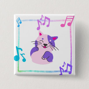 Badge Carré 5 Cm Chat de musique