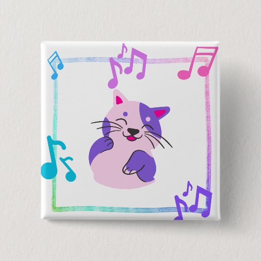 Badge Carré 5 Cm Chat de musique (Devant)