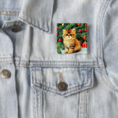 Badge Carré 5 Cm Chat de Noël Vintage (En situation)