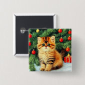 Badge Carré 5 Cm Chat de Noël Vintage (Devant & derrière)