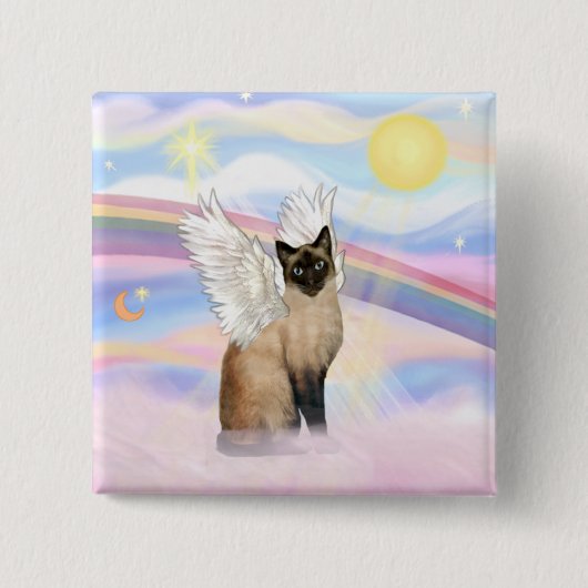 Badge Carré 5 Cm Chat de Siamese - Nuages (Devant)
