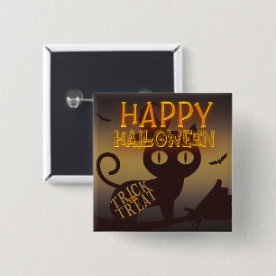 Badge Carré 5 Cm Chat de sorcière Halloween heureux