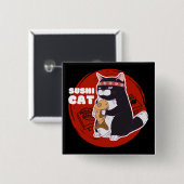 Badge Carré 5 Cm Chat de sushi, Chat de chat de samouraï (Devant & derrière)