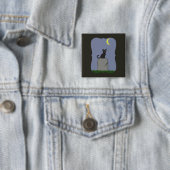 Badge Carré 5 Cm Chat d'Halloween éffrayant (En situation)